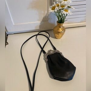 Brighton One World Black Kiss Lock Metal Frame Shoulder Bag for Women
